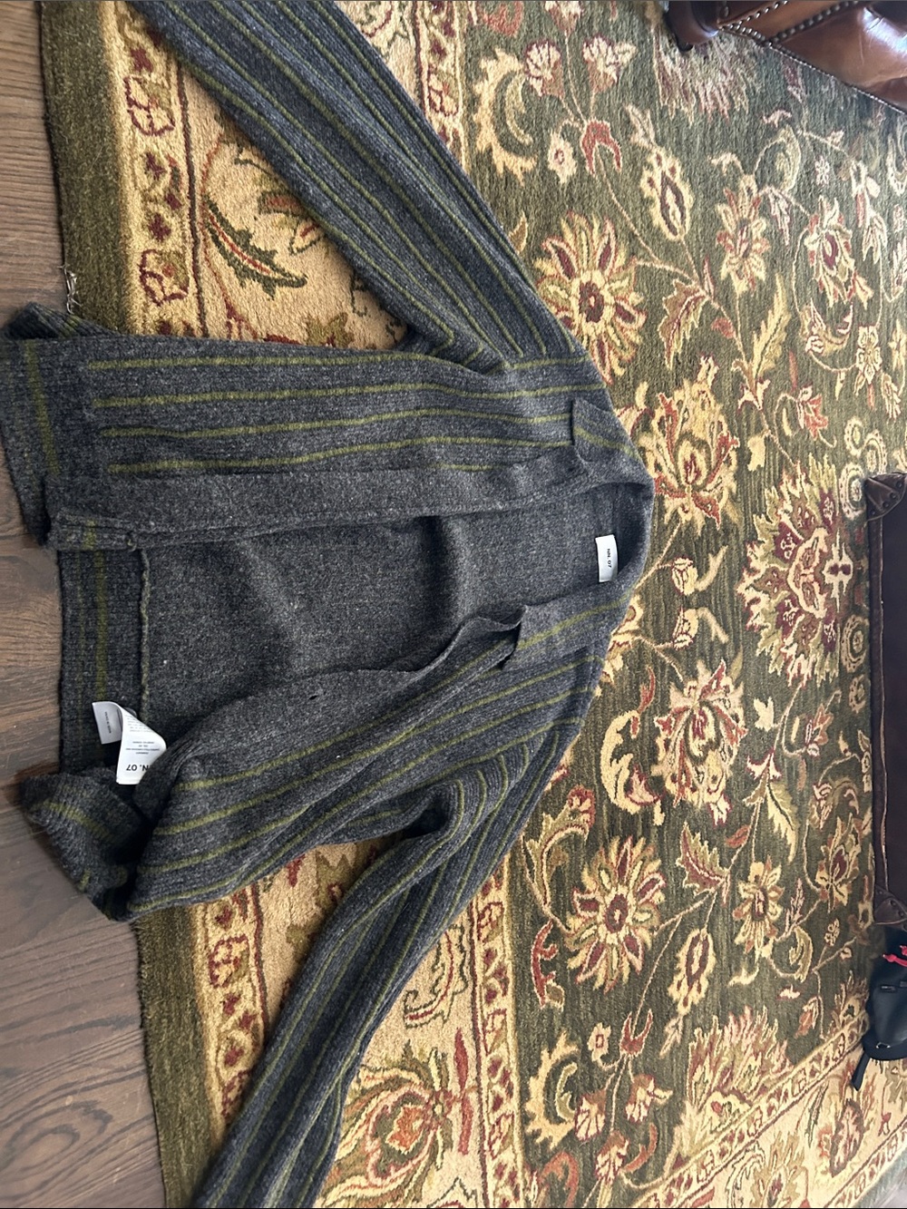 Men's Gray Stripe Open-Front Cardigan Sweater